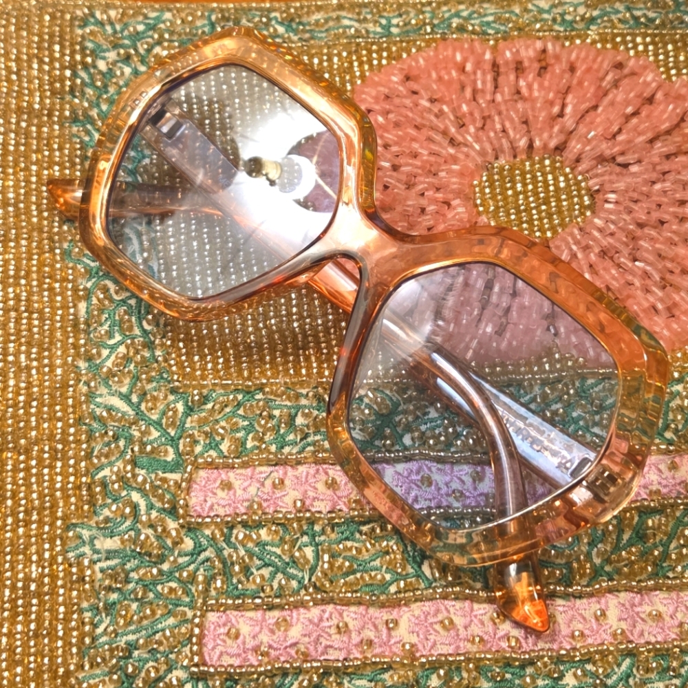 Pink Orange Clear Framed Large Sunglasses